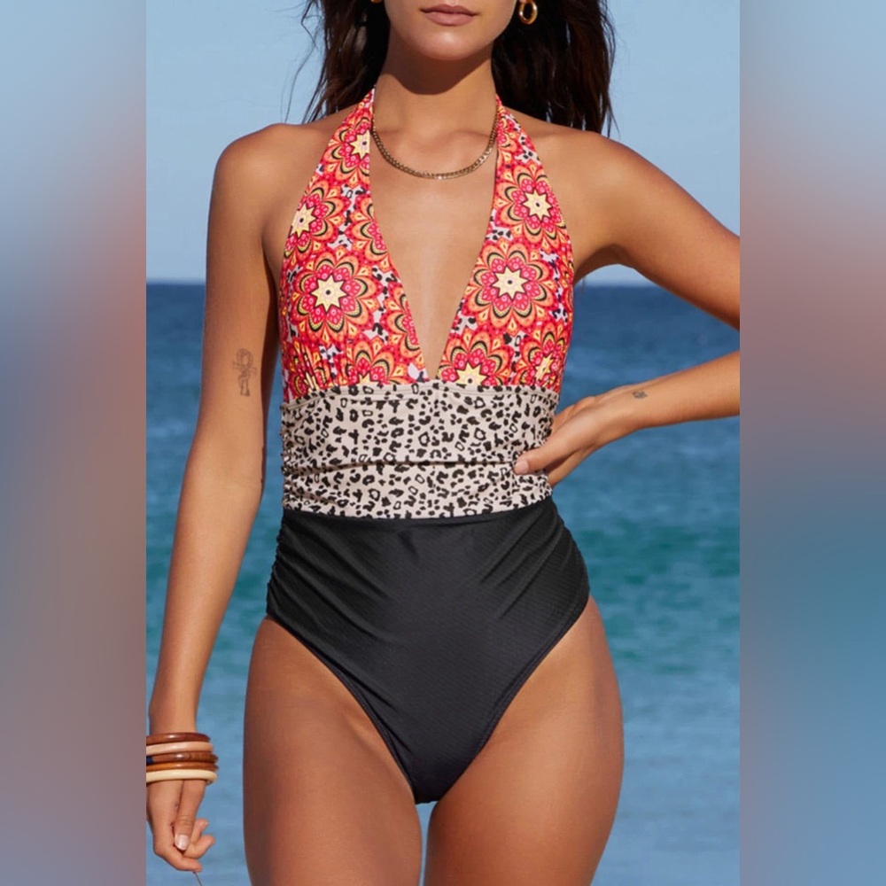 Vibrant Halter One-Piece Swimsuit